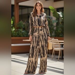Elegant Black and Tan Wide Leg Jumpsuit